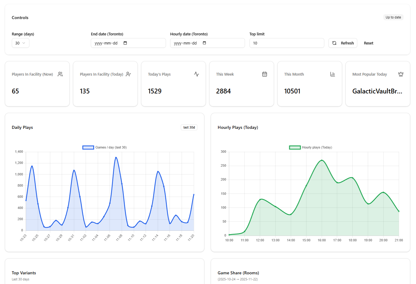 Arcade Operations Admin System screenshot