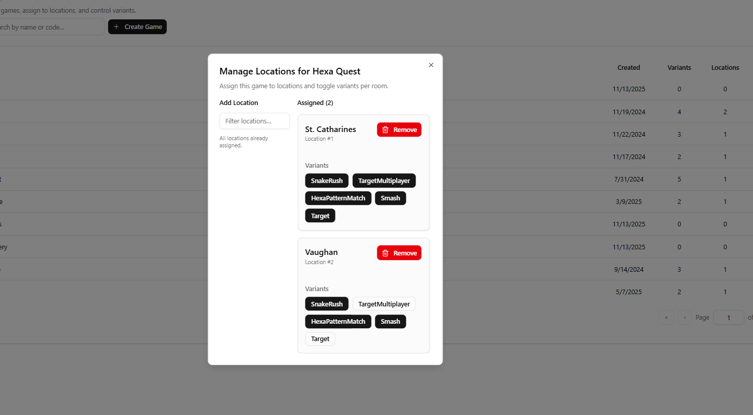 Arcade Operations Admin System screenshot