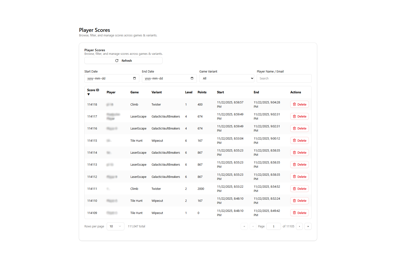 Arcade Operations Admin System screenshot