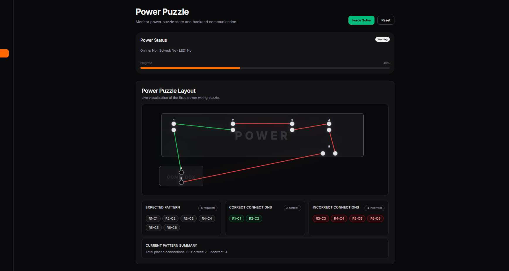Escape Room Puzzle Monitoring UI screenshot
