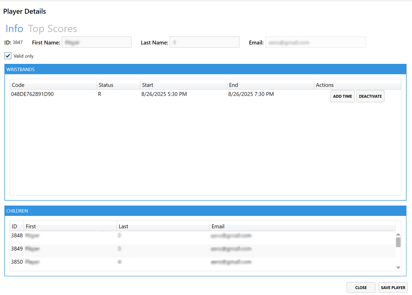 Arcade POS Wristband Registration screenshot