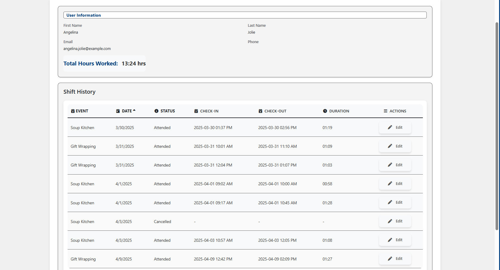 Volunteer Management & Attendance Platform screenshot